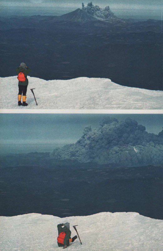 一名徒步旅行者正在觀看聖海倫斯火山的噴發